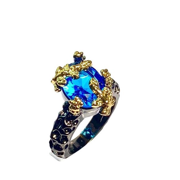Blue Topaz Gemstone in a Unique Black Gold Ring (7) - Picture 4 of 7